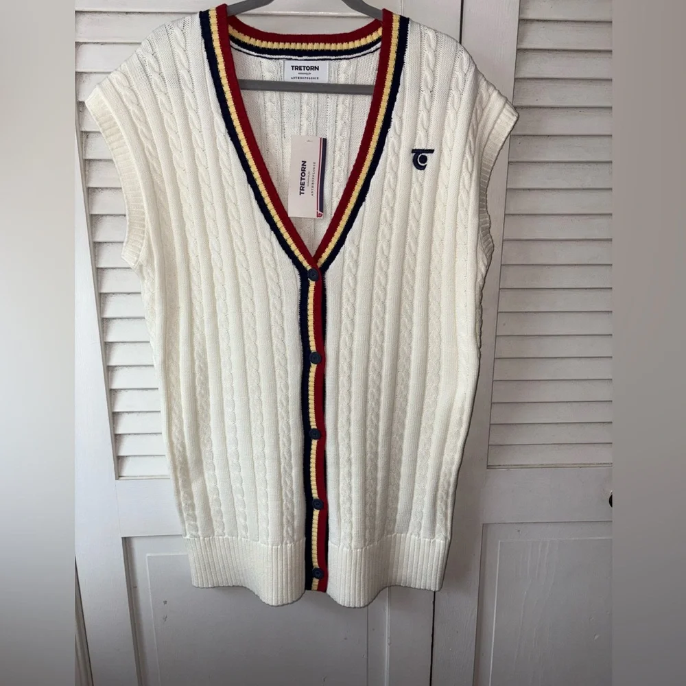 NWT Tretorn x Anthropologie Longline Short Sleeve Cardigan White Womens M Preppy - Picture 5 of 11